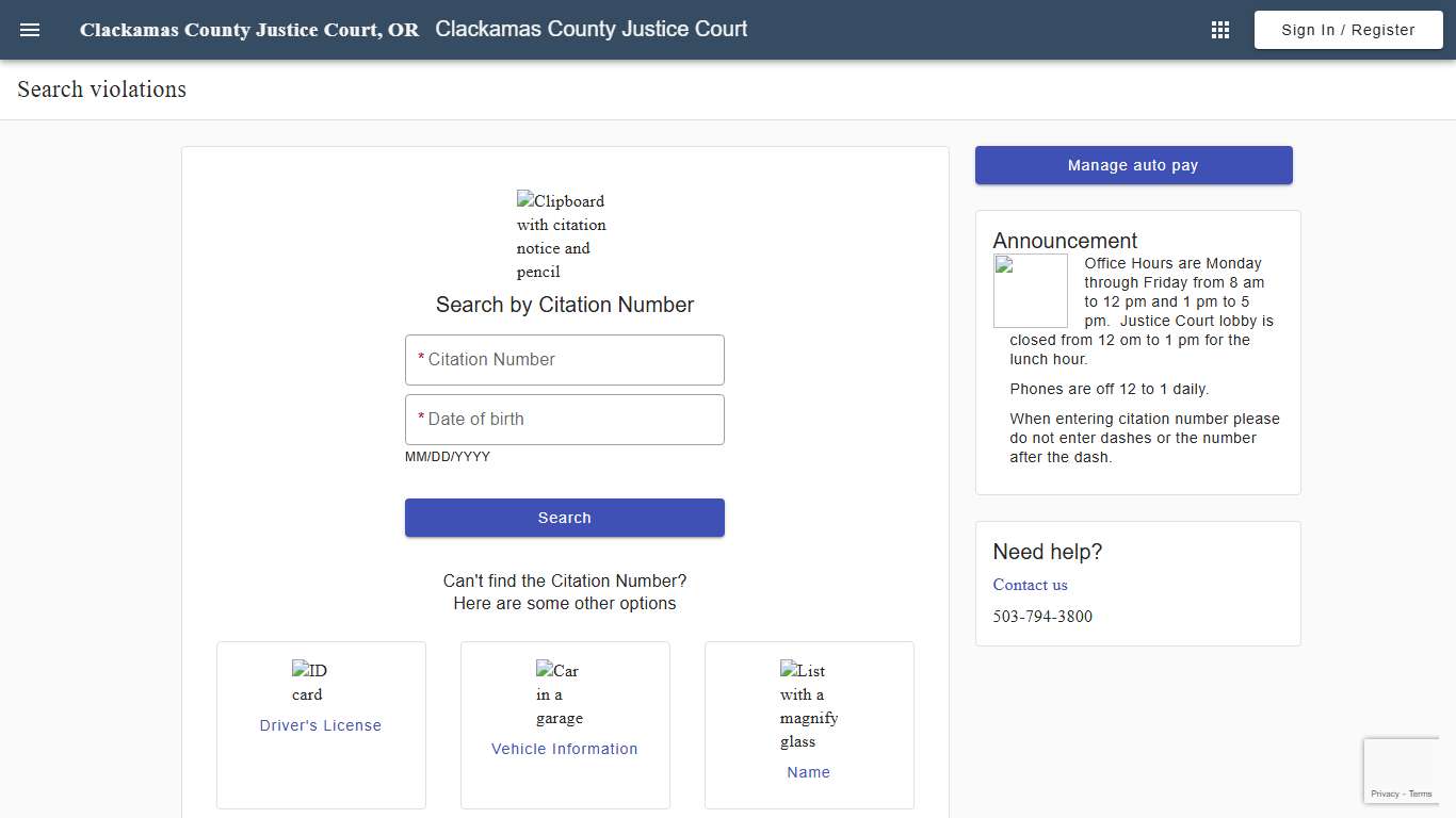 Search - Search violations - Clackamas County Justice Court - Clackamas County Justice Court - Municipal Online Services