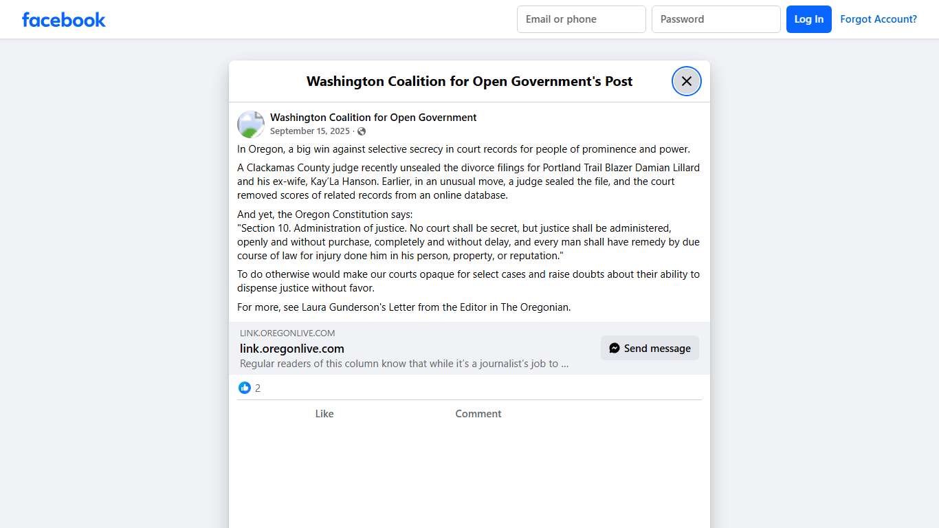 In Oregon, a... - Washington Coalition for Open Government Facebook