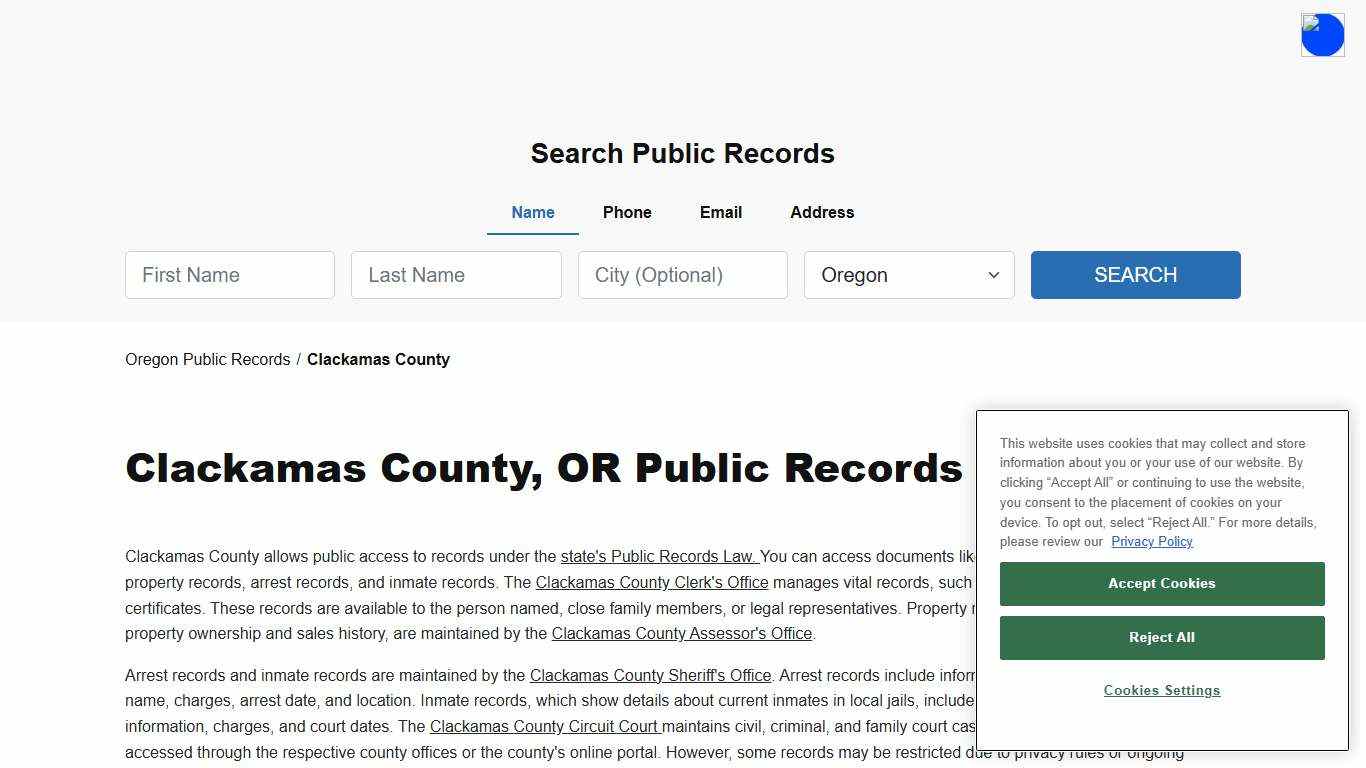 Clackamas County, OR Public Court, Arrest and Inmate Records - ThePublicIndex